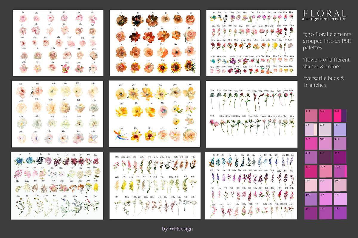 Watercolor Floral Bouquet Creator, a Decorative Illustration by whiteheartdesign (Photo 6 of 11)