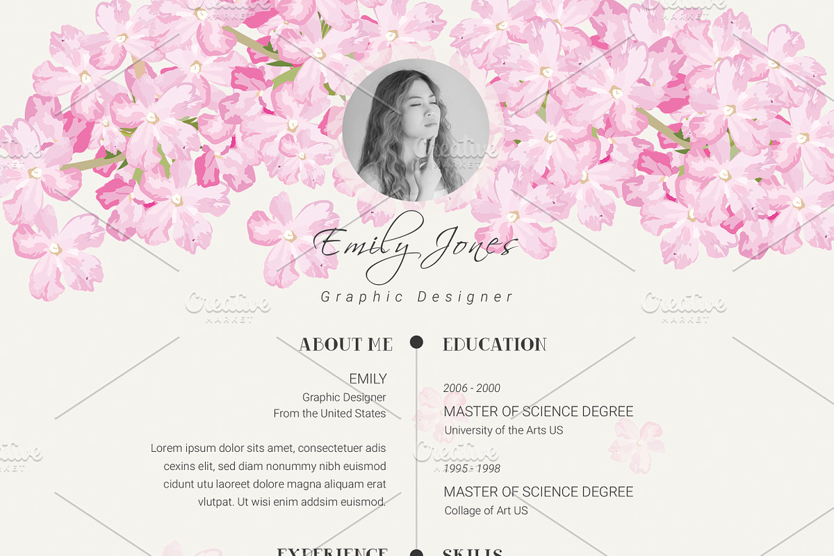 Floral Simple CV-Resume Template *C, a Resume Template by Showy68 Template (Photo 4 of 5)