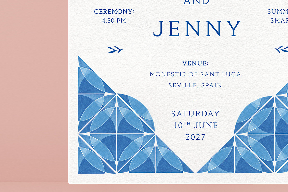 Blue Tiles Wedding Invitation Bundle, an Invitation Template by Wedding Whippet (Photo 8 of 10)