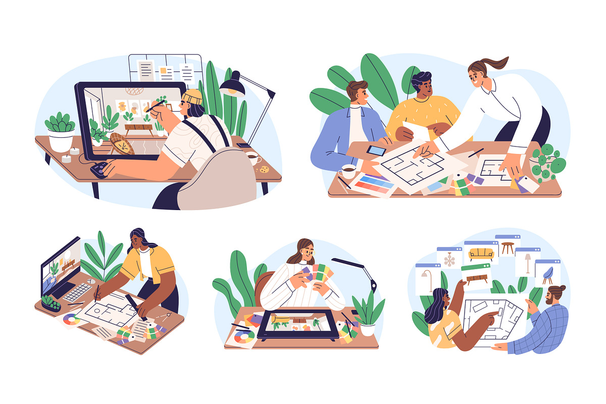 Interior designer at work set, a Work Illustration by Good Studio (Photo 1 of 6)