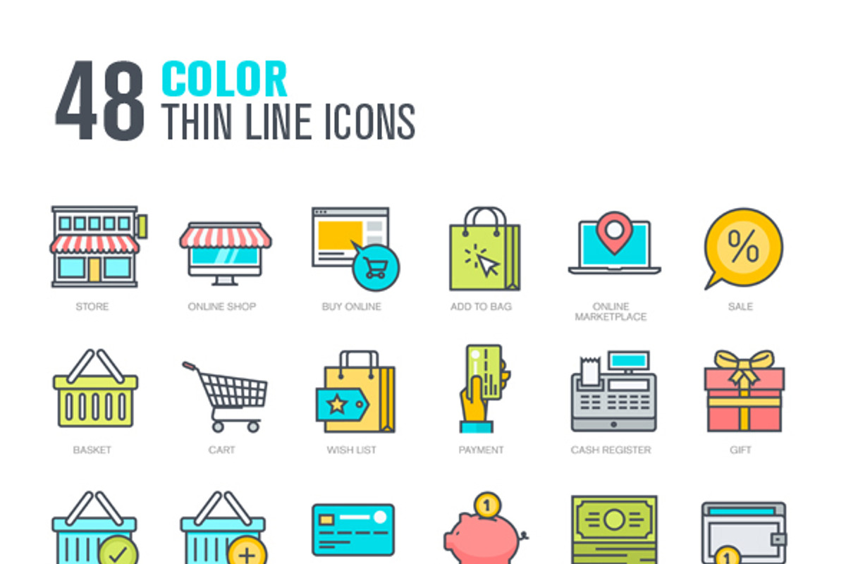Set of Thin Line Icons for Shopping preview 2