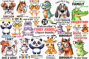 Watercolor Funny Animal Clipart, an Illustration by Canvas Craft