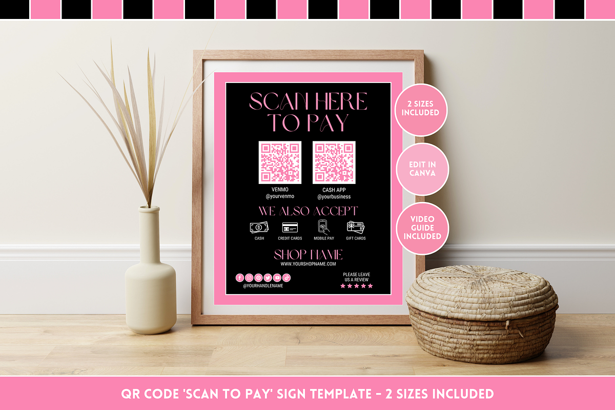 Black & Pink Scan to Pay Sign, a Flyer Template by SunshineStudioBoutique (Photo 10 of 11)