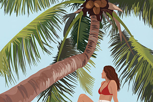 Woman Sitting on a Palm Tree, a Person Illustration by Virgo Studio