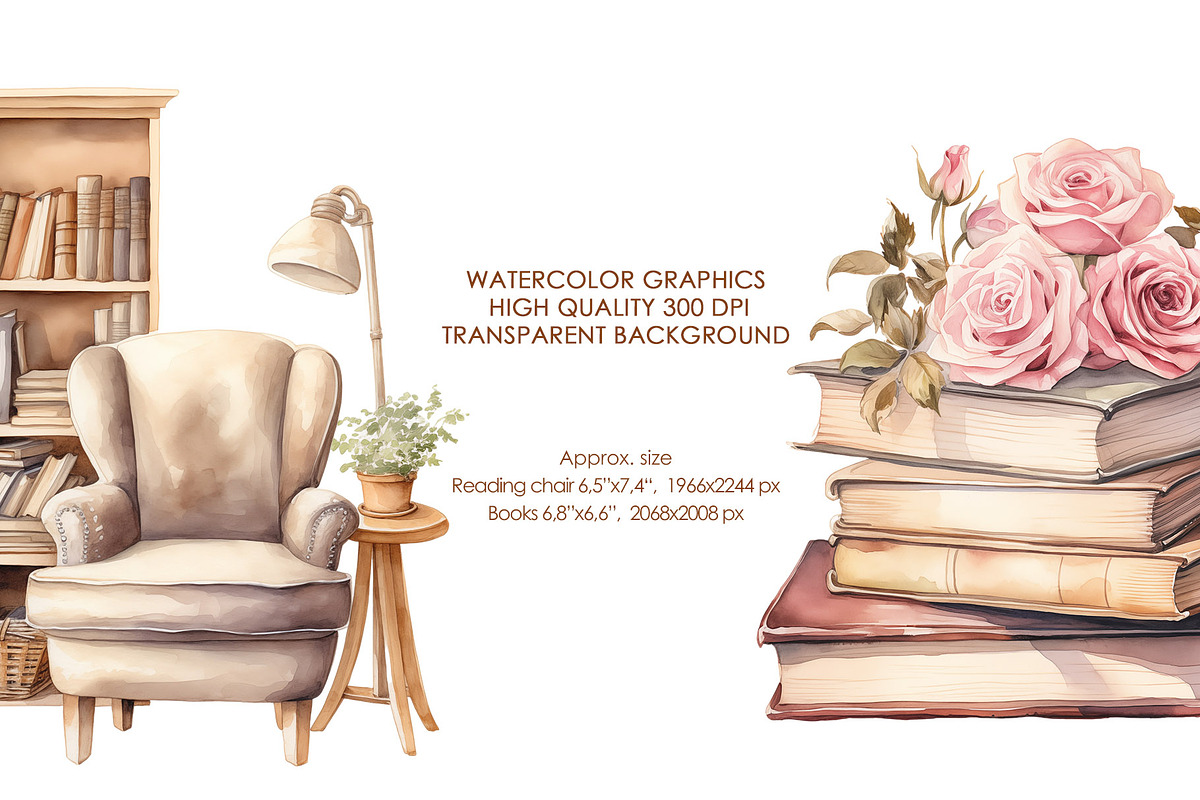Watercolor reading book clipart., an Object Graphic by AquarelleSpace (Photo 4 of 4)