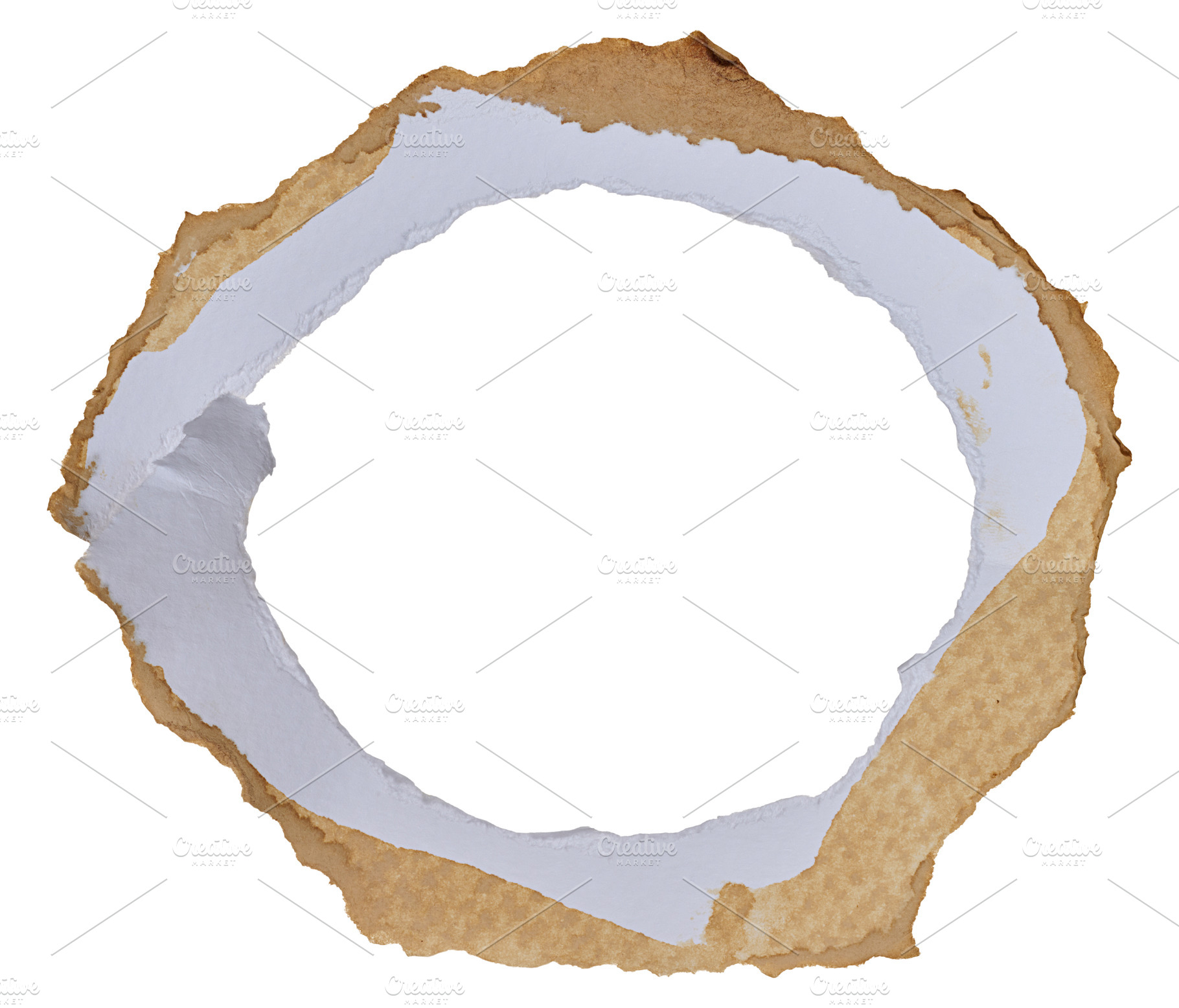 Round torn craft paper frame on isolated background, an Abstract Photo by ndanko