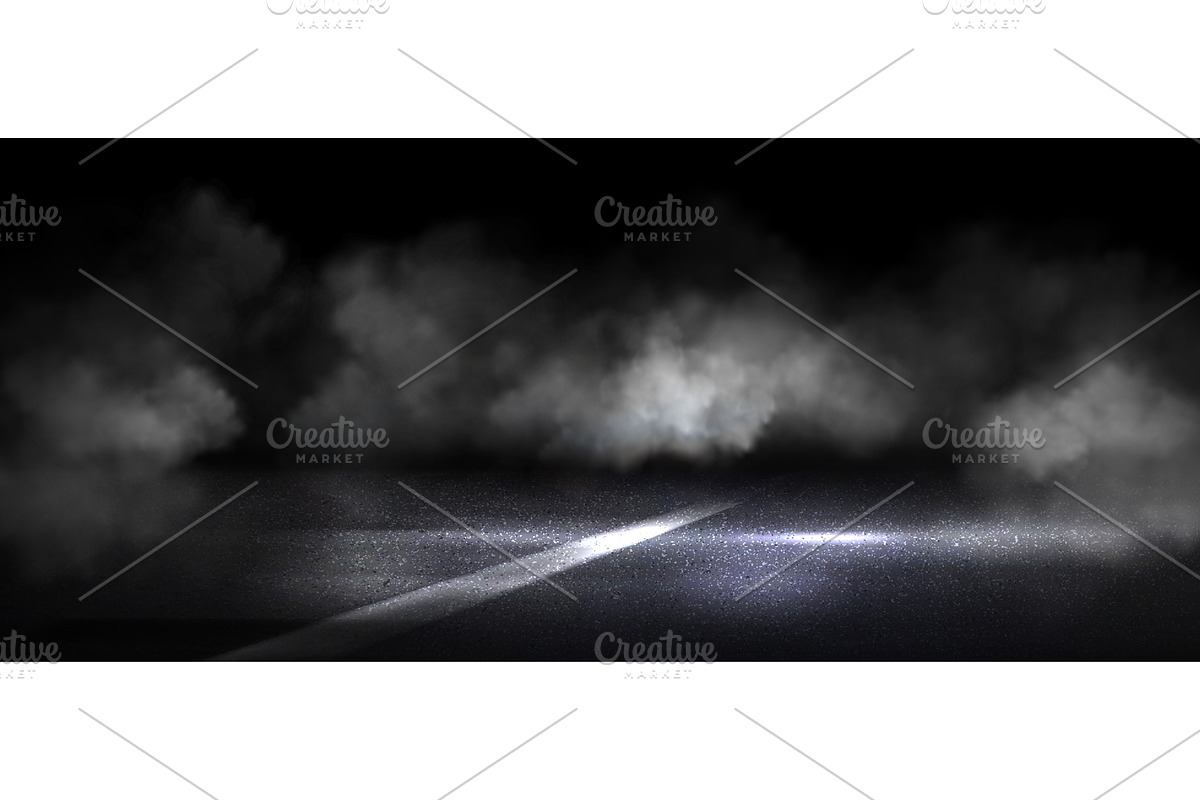 Dark asphalt road in smoke with car, an Illustration by art PVP - market