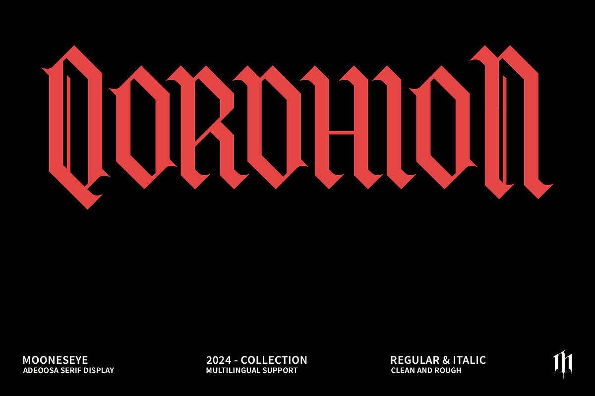 Qordhion - Blackletter Font, a Blackletter Font by MooneseyeType (Photo 1 of 9)