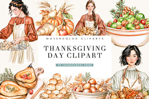 Thanksgiving Day Clipart Bundle, a Seasonal Illustration by BusyDaydesign