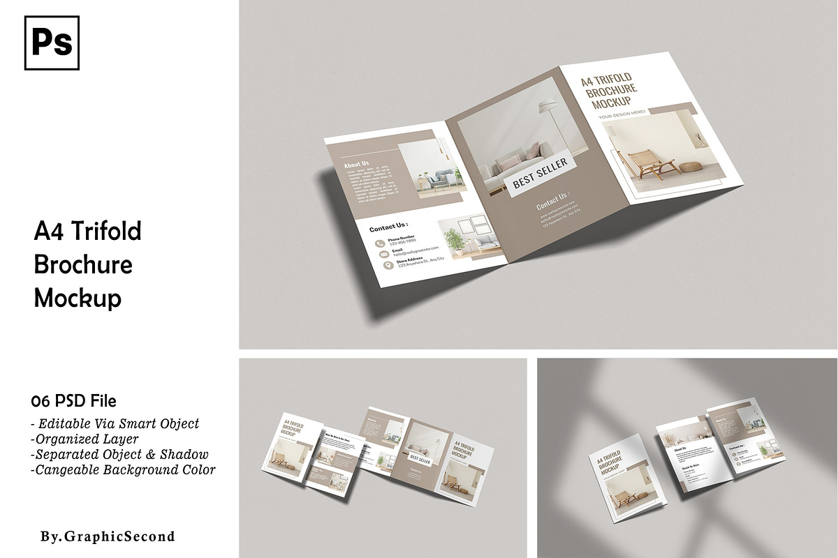 A4 Trifold Brochure Mockup, a Product Mockup by graphicsecond
