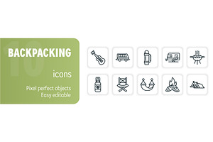 Set of 10 backpacking icons, perfect, an Object Illustration by Aimagenarium@gmail.com
