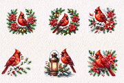 Watercolor Red Cardinal Clipart, a Seasonal Illustration by CreationArt (Thumbnail 2 of 7)