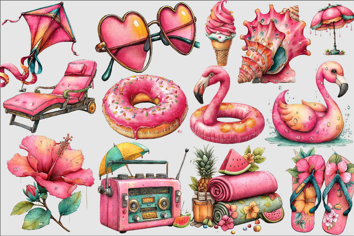 Whimsical Pink Summer Poolside Clipa, an Illustration by Design Market (Photo 4 of 5)