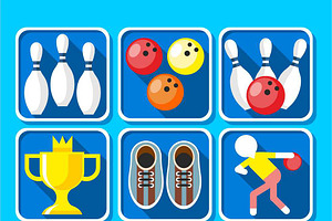 Colorful Bowling Icons Set