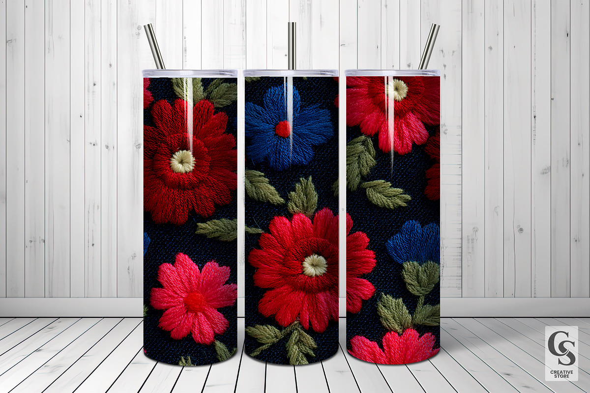 Red Blue Floral Embroidery Pattern, a Pattern Graphic by Creative Store (Photo 5 of 5)