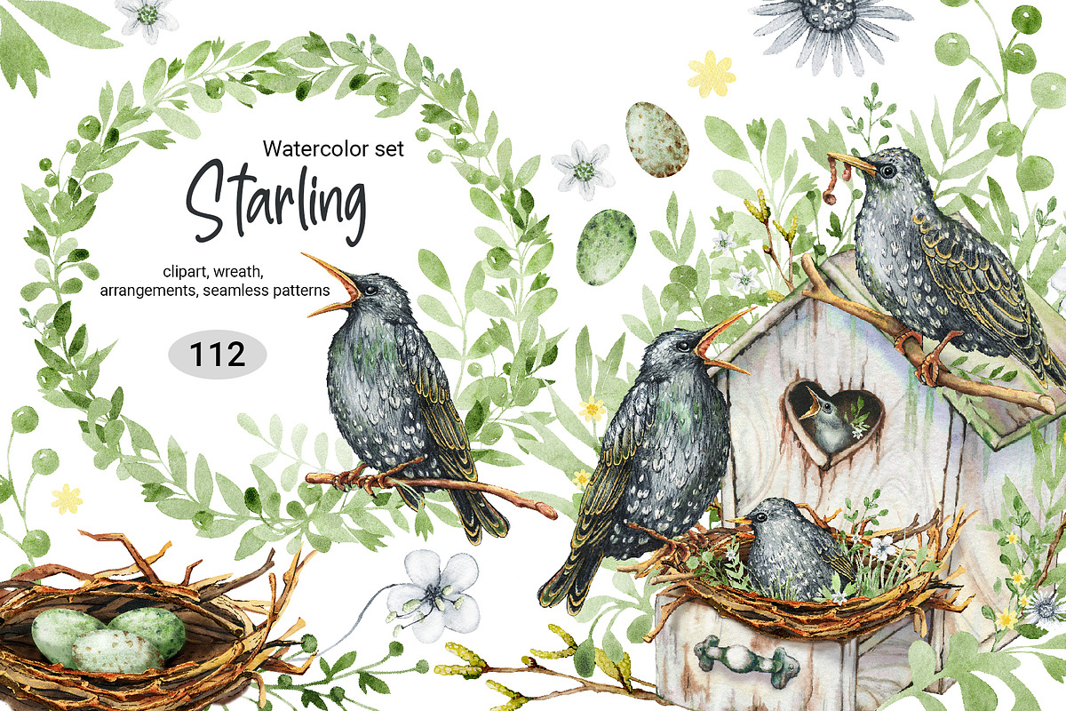 Starling family, spring bird, plants, an Animal Illustration by Artmanata (Photo 1 of 16)