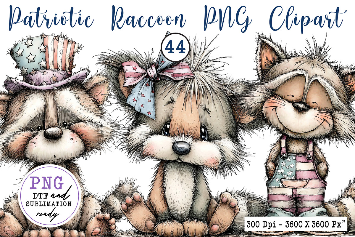 Patriotic Raccoon PNG Clipart, a Seasonal Illustration by CreationArt (Photo 1 of 7)