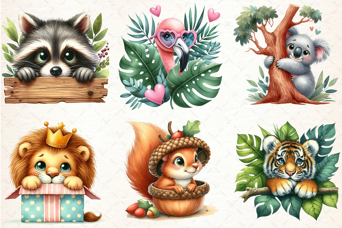 Funny Animals Clipart PNG Bundle, an Illustration by Libby Wishes (Photo 5 of 7)
