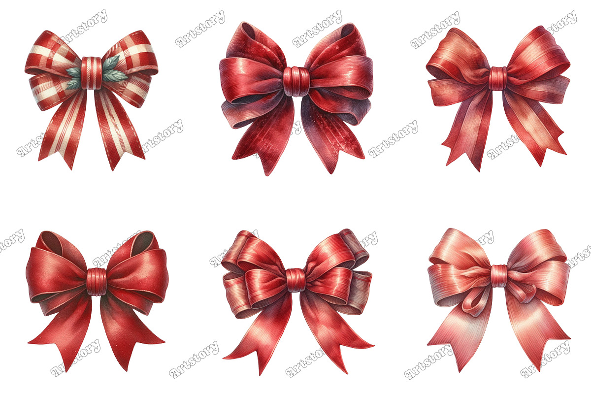 Vintage Christmas Red Bow Bundle, an Illustration by designcity5 (Photo 3 of 5)