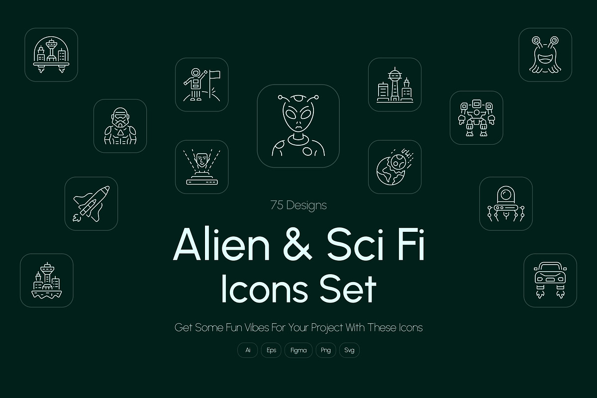Alien and Sci Fi Icon Set, an Outline Icon by Prosymbols (Photo 1 of 6)