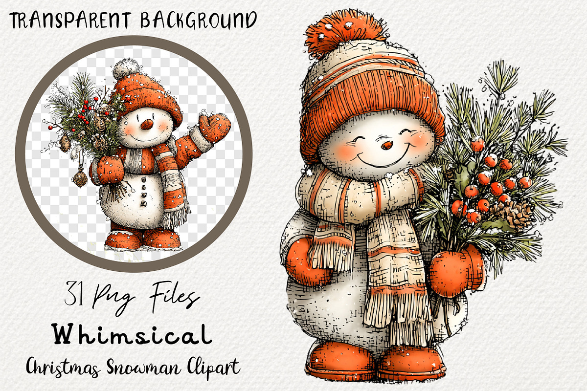 Whimsical Christmas Snowman Clipart, a Transportation Illustration by Digital Artistic99 (Photo 1 of 7)