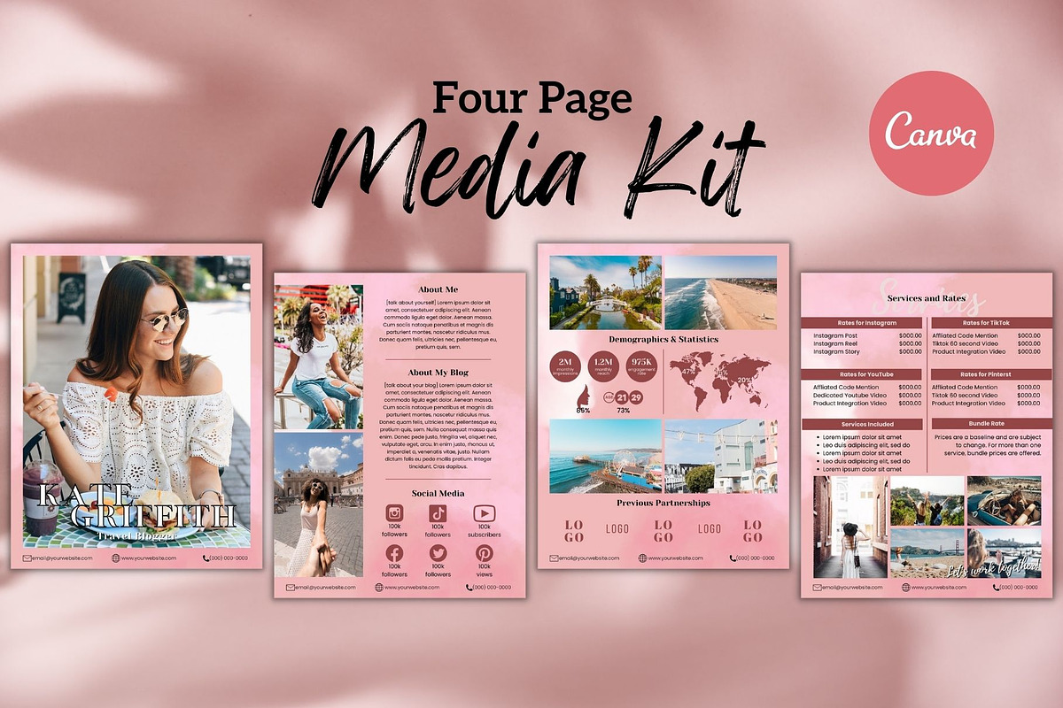 Four Page Media Kit in Pink, a Templates & Theme by ProductiveandFree (Photo 2 of 13)