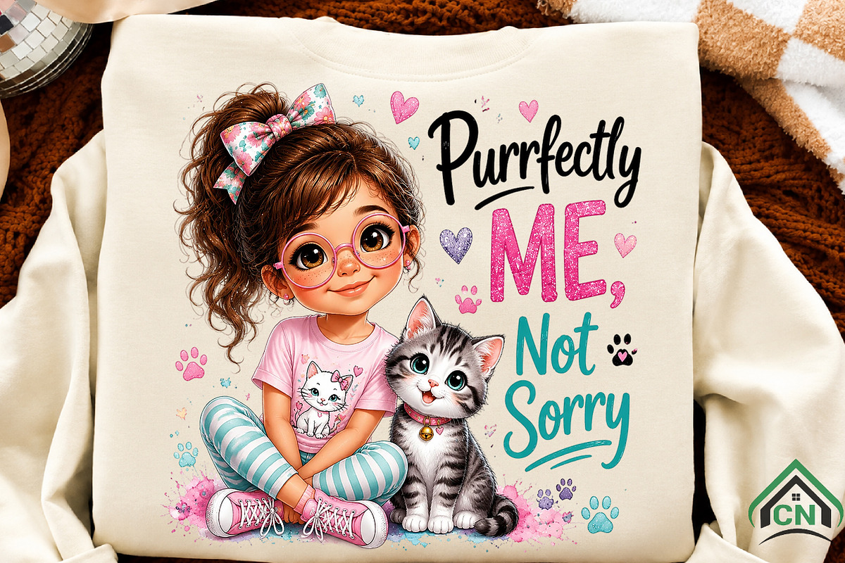 Cute Girls Purrfectly Me, Not Sorry, a Seasonal Illustration by Craft Nest (Photo 2 of 5)