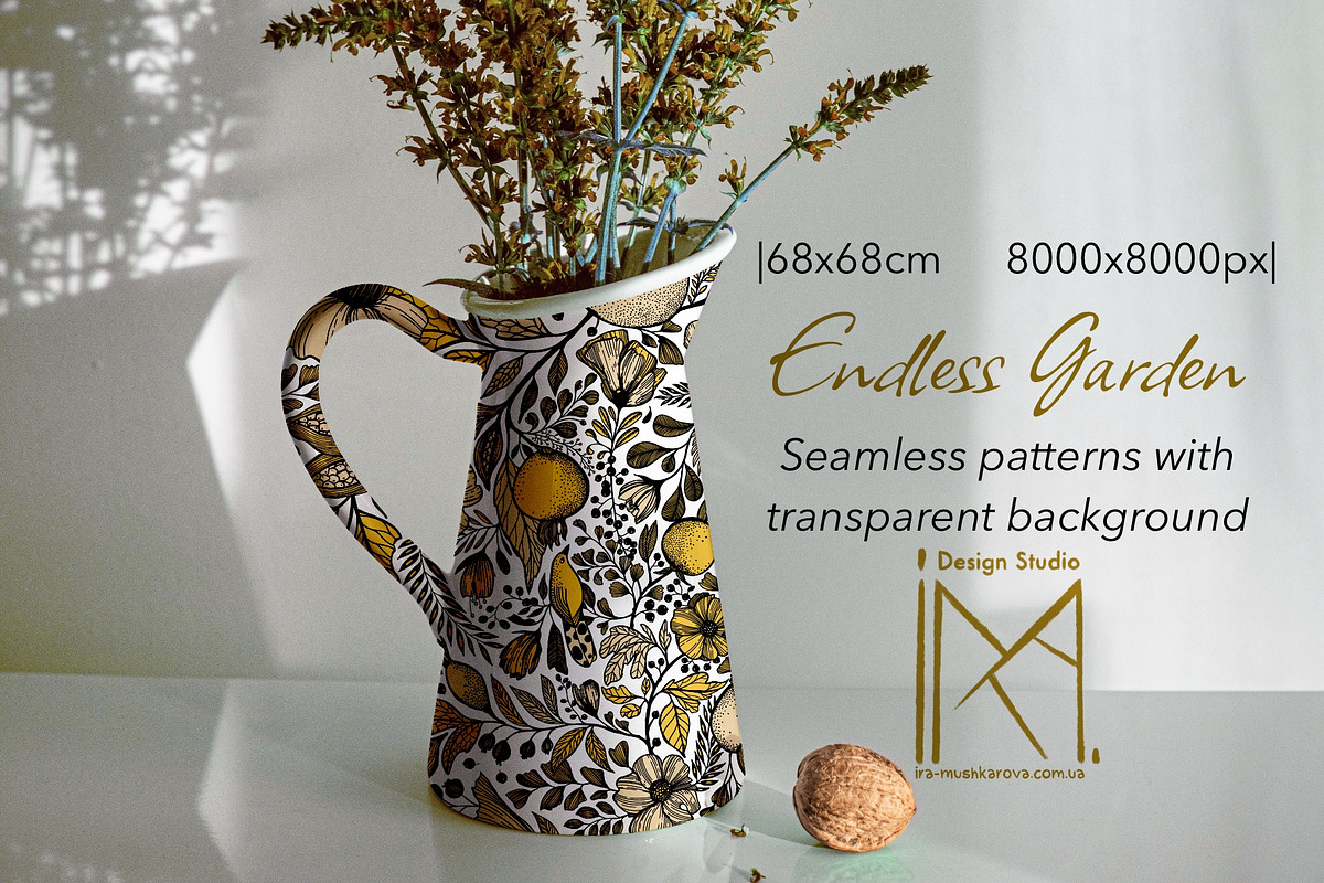 Endless Garden Yellow & Blue Pattern, a Pattern Graphic by Marta & Livonka (Photo 2 of 14)