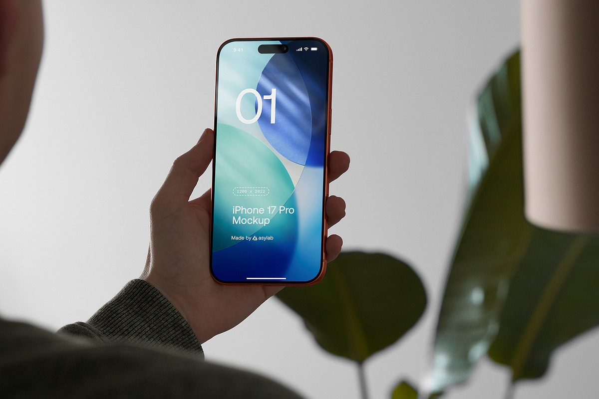 24 iPhone 17 Pro in Hand Mockups, an iPhone Mockup by Asylab (Photo 71 of 107)