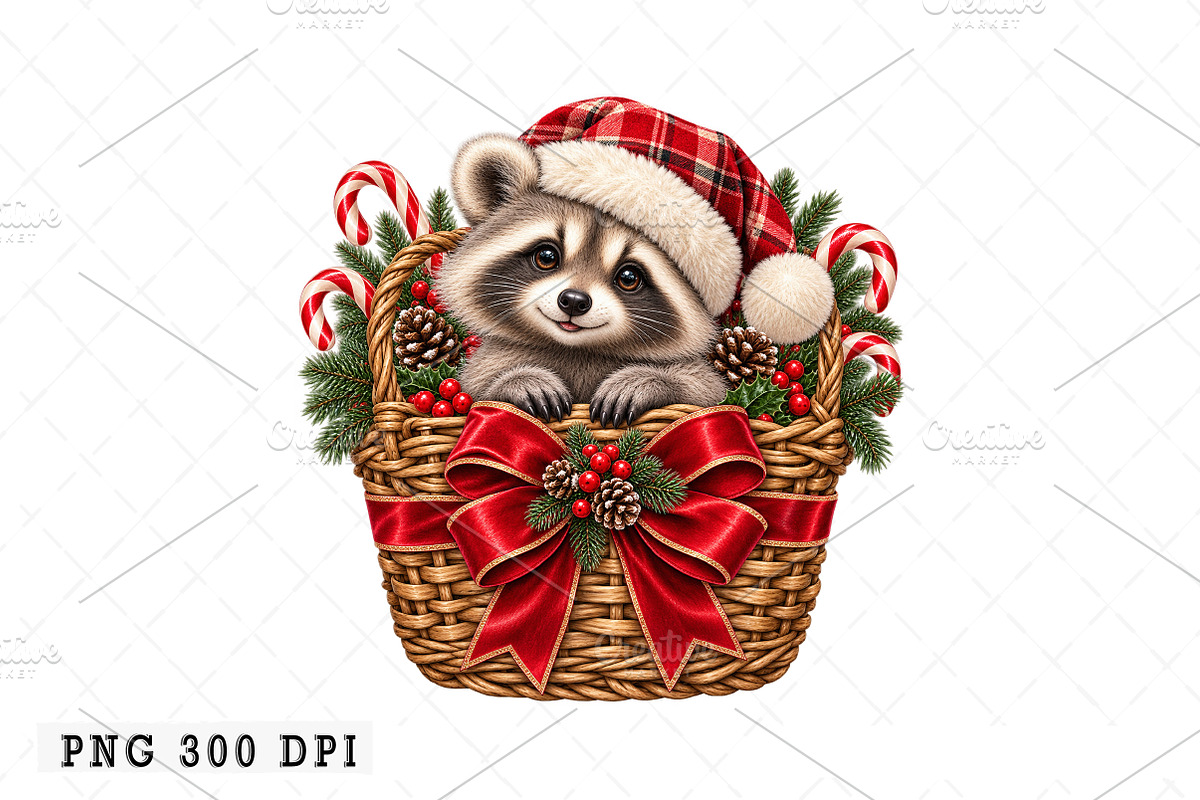 Christmas Raccoon PNG, a Seasonal Illustration by Watercolor design (Photo 1 of 3)