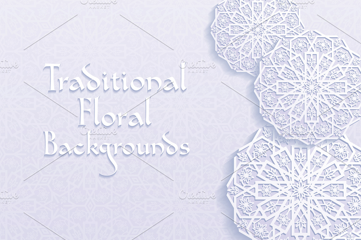 Traditional Floral Backgrounds Set, a Decorative Illustration by Absent A (Photo 1 of 4)
