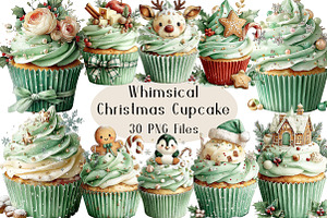 Whimsical Christmas Cupcake Clipart, a Food Illustration by Creative Art