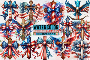 Christian Cross 4th of July USA Bow, an Illustration by SVGArt