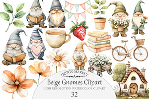 Watercolor Beige Gnomes Clipart, an Illustration by Design Market