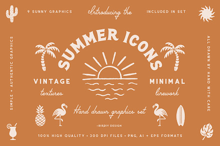 Summer Icons Hand Drawn Graphics Set