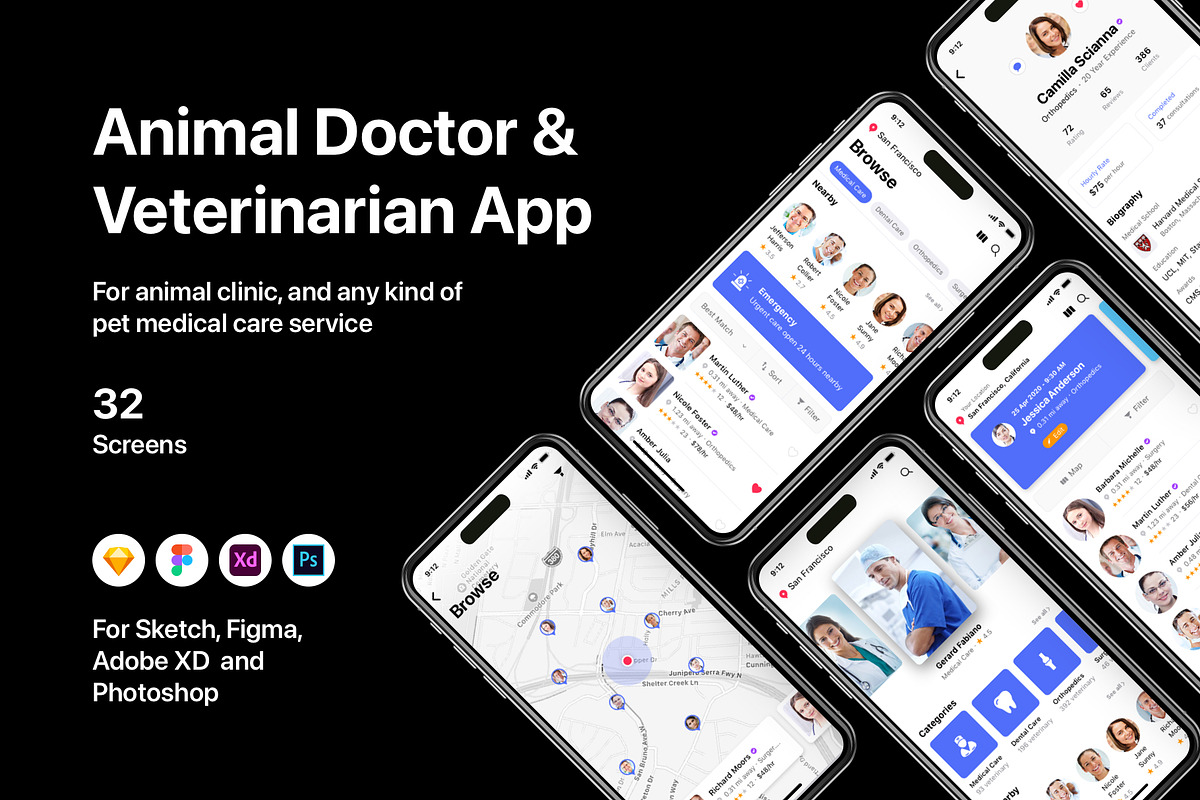 Animal Doctor & Veterinarian App, an UI Kit Template by flr.24 (Photo 1 of 2)