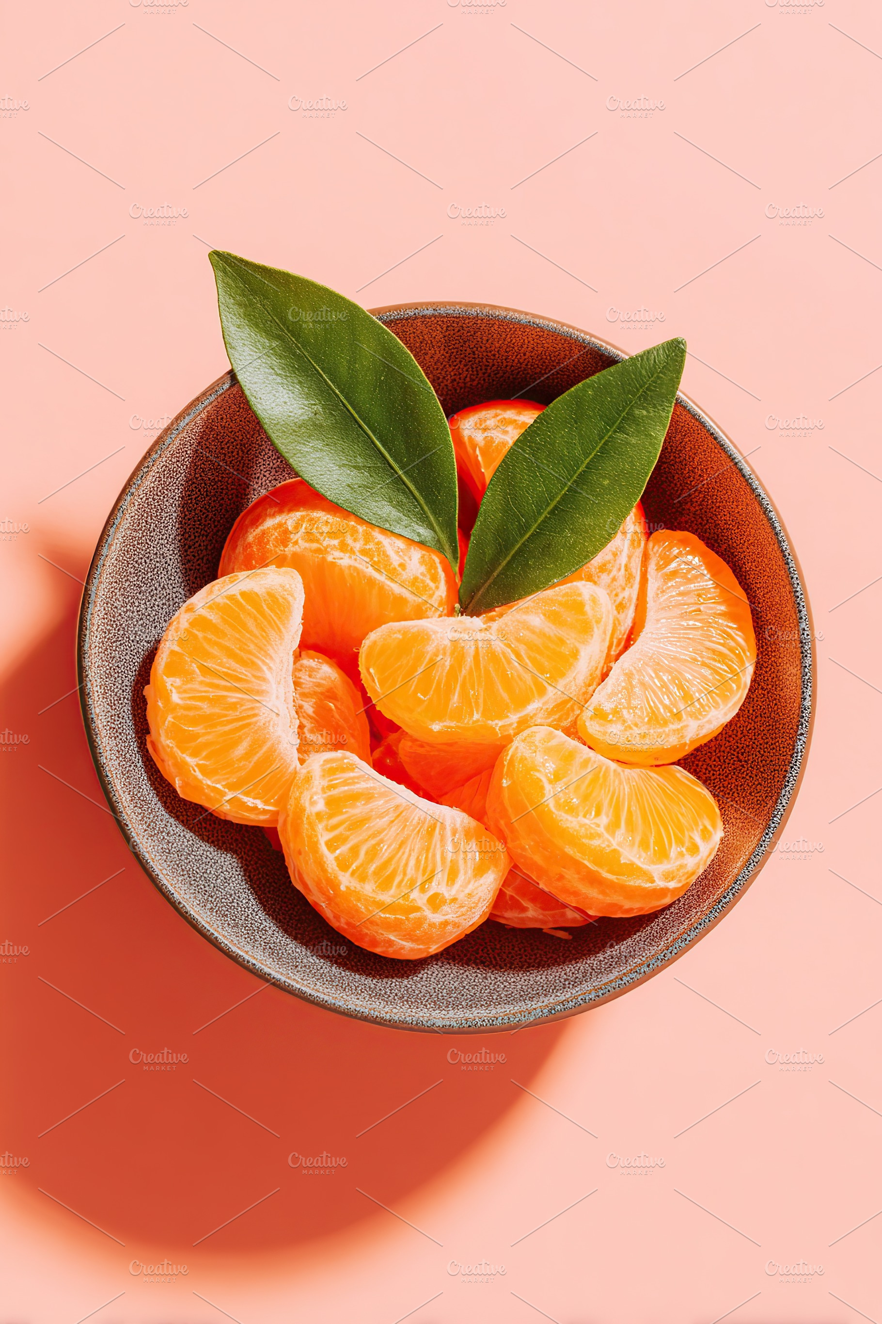 Fresh citrus segments in a deep matte ceramic bowl against a pastel background, a Food & Drink Photo by AlyaAnd