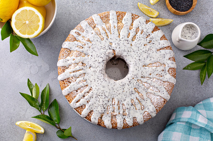 Lemon Poppy Seed Pound Cake with powdered sugar glaze, a Food & Drink Photo by farwasser