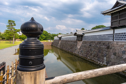 Kanazawa Castle and Moat in Japan on Summer Day