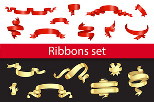 Ribbons Golden, Red, White Colors, an Object Graphic by Plaid4You
