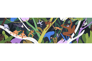 Funny monkeys play in jungle set, an Animal Illustration by PaperTrident