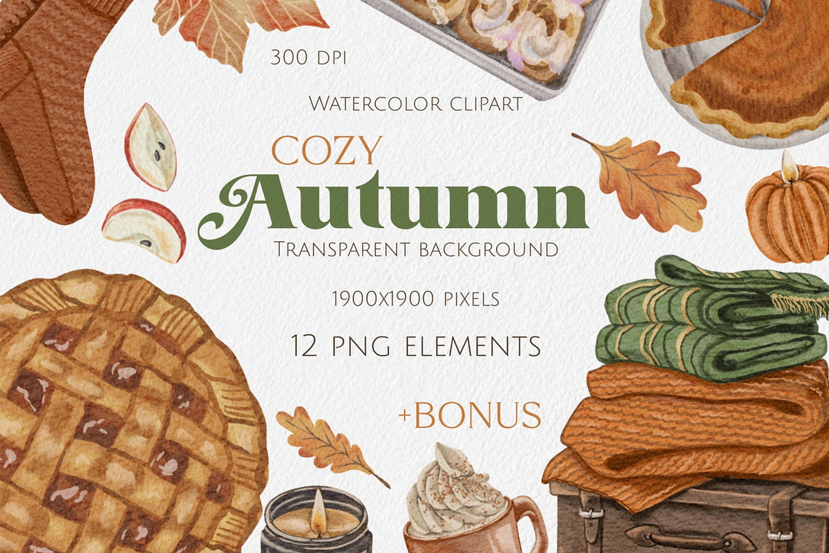 Cozy Autumn Watercolor clipart, a Food Illustration by Marge Art (Photo 1 of 4)