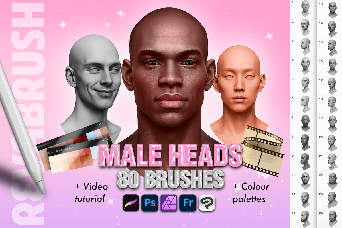 Procreate Male Head Portrait brushes, a Brush Add-On by Revabrush (Photo 1 of 9)