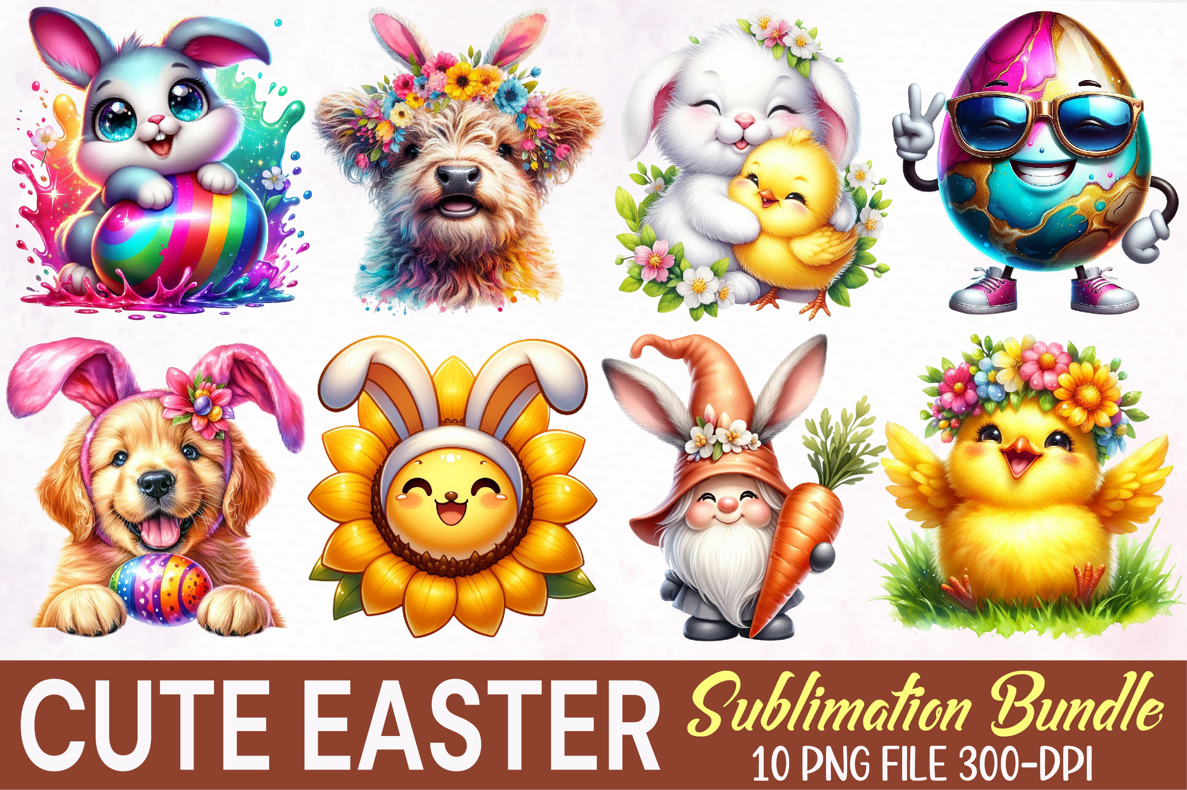 Cute Easter Sublimation Bundle PNG, an Animal Illustration by RobertsArt