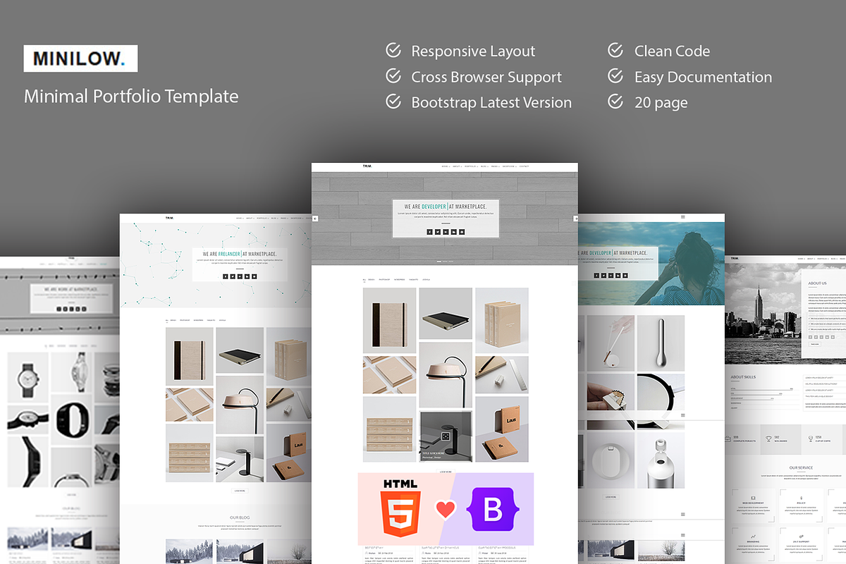 Minilow - Minimal portfolio template, a HTML Template by techboot (Photo 1 of 6)