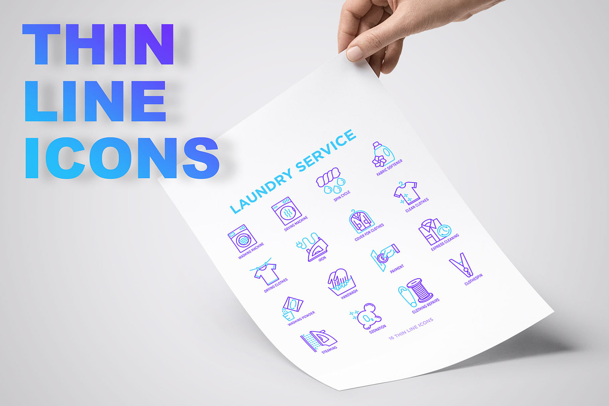 Laundry Service | 16 Thin Line Icons, an Outline Icon by Alex Blogoodf (Photo 3 of 11)
