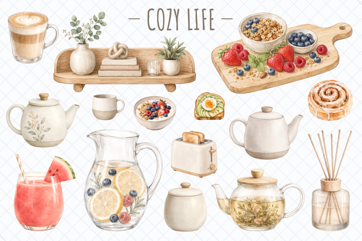 Cozy Home Clipart: 50 PNG Set, a Decorative Illustration by Whimsy Brush Studio (Photo 4 of 7)