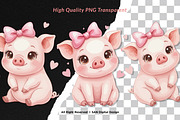 15 Bundle Watercolor Girl Pig Pink, an Animal Illustration by Morspective (Thumbnail 2 of 8)