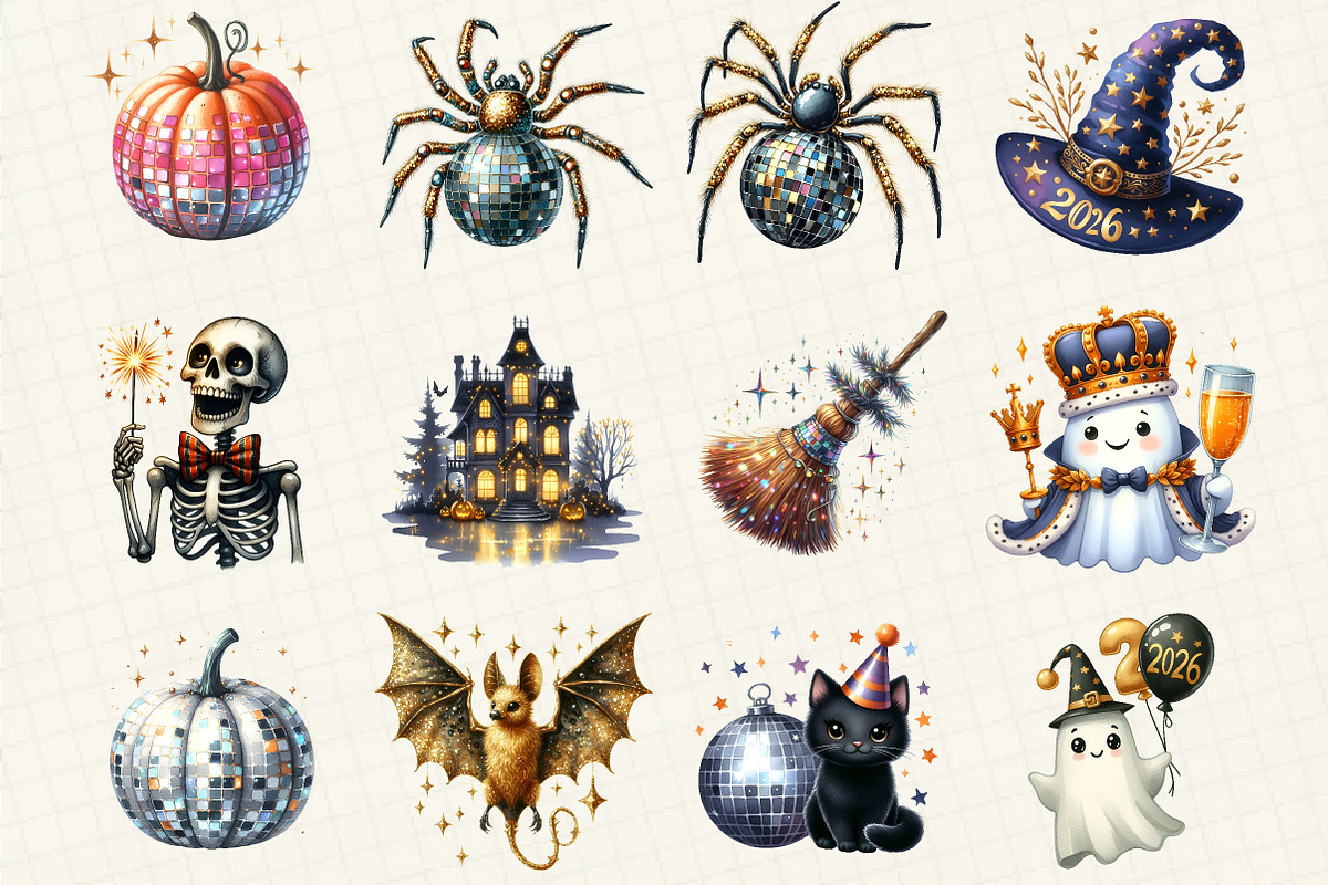 Happy New Year Halloween Clipart, an Illustration by DreamCafeArt (Photo 3 of 8)