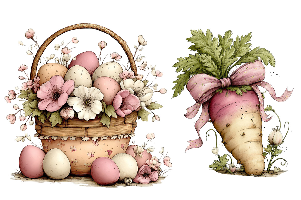 Pink Cottagecore Easter Day Clipart, an Illustration by Designworld (Photo 4 of 5)